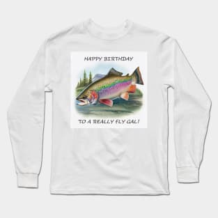 Happy Birthday Rainbow trout fish watercolor for her Long Sleeve T-Shirt